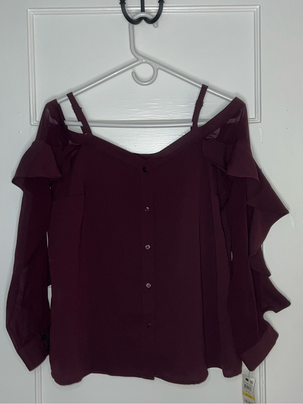 Bar III Burgundy Sz Med Off-Shoulder Ruffle Sleeve W/ Straps Blouse